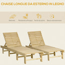 Set 2 Lettini Prendisole 195x59x30 cm in Legno Naturale