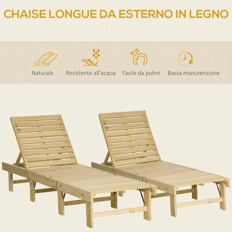 Set 2 Lettini Prendisole 195x59x30 cm in Legno Naturale