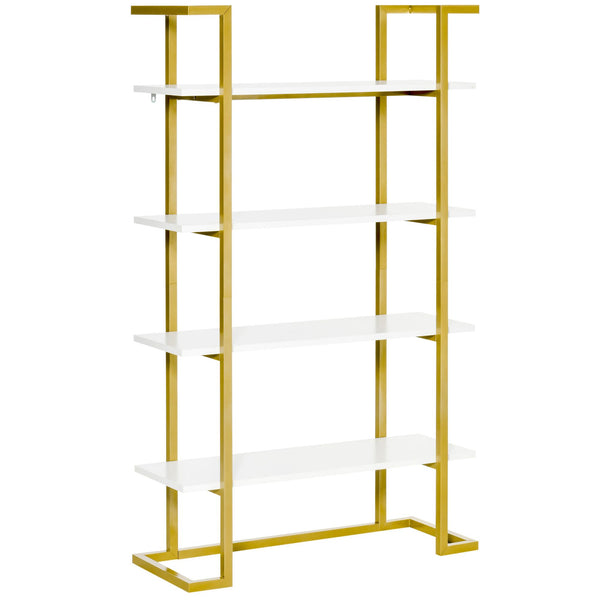 Libreria 4 Ripiani 92x35x152 cm in MDF e Acciaio Bianco e Oro prezzo