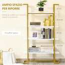 Libreria 4 Ripiani 92x35x152 cm in MDF e Acciaio Bianco e Oro