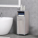 Mobiletto Bagno con Ruote 30x32x87 cm in MDF Grigio e Legno