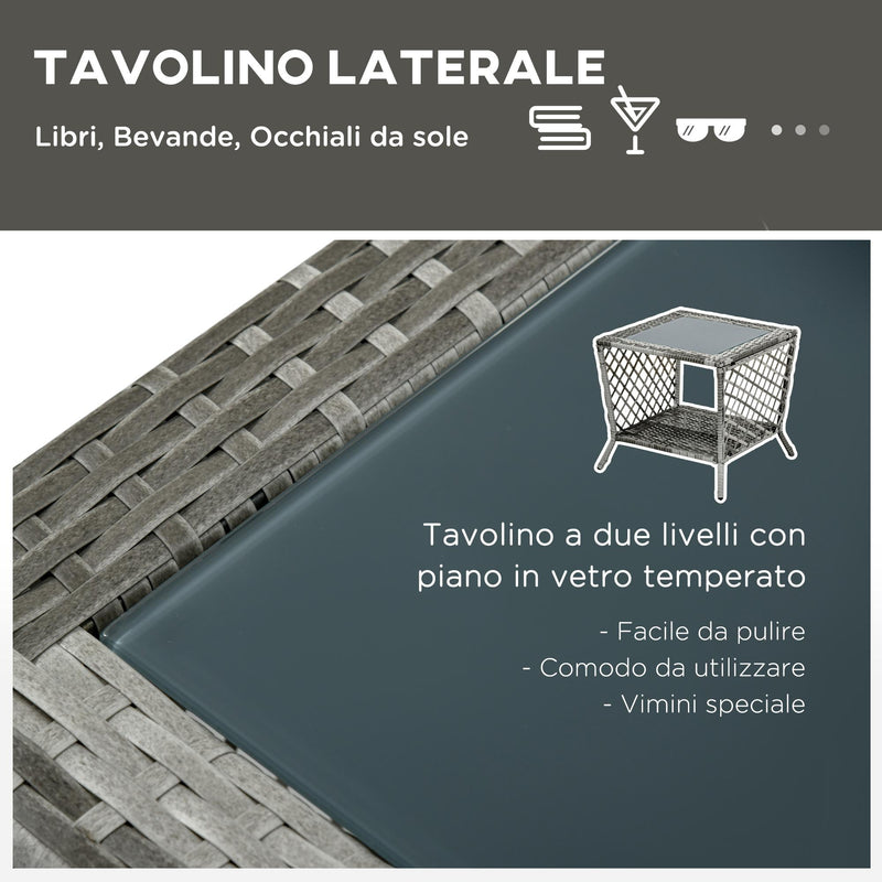 Set Lettino Prendisole e Tavolino da Giardino in Rattan Grigio