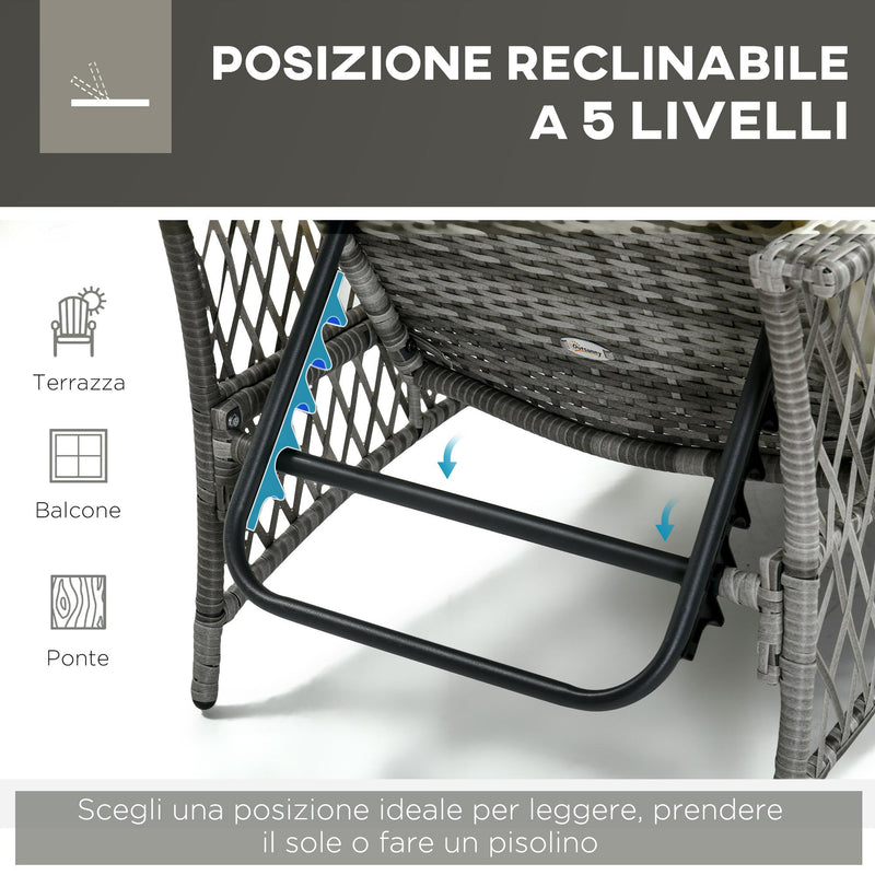 Set Lettino Prendisole e Tavolino da Giardino in Rattan Grigio