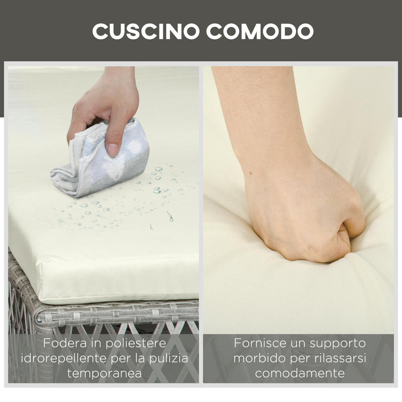 Set Lettino Prendisole e Tavolino da Giardino in Rattan Grigio