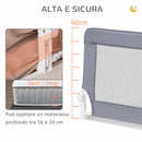 Barriera Letto Anticaduta per Bambini 150x40x60 cm in Acciaio e Tessuto Oxfod Grigio