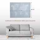 Stampa su Tela Mondo 120x90 cm in Legno di Pino Grigio e Bianco