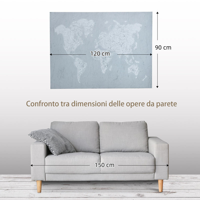Stampa su Tela Mondo 120x90 cm in Legno di Pino Grigio e Bianco