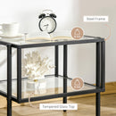 Tavolino 2 Ripiani 54x44x45,5 cm in Acciaio e Vetro Nero