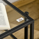 Tavolino 2 Ripiani 54x44x45,5 cm in Acciaio e Vetro Nero