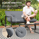 Set 4 Pezzi da Giardino con Divanetto 2 Poltrone e Tavolino in Acciaio, Poliestere e Cotone PP Nero e Grigio      