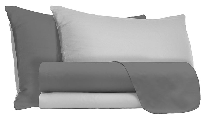 Set Lenzuola Sopra Sotto e Federe Doubleface Grigio Chiaro\/Fumo