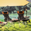 Set 2 Sedie da Campeggio 82x50-100x88 cm Pieghevoli con Poggiapiedi e Portabicchieri in Tessuto Oxford Nero e Arancione      
