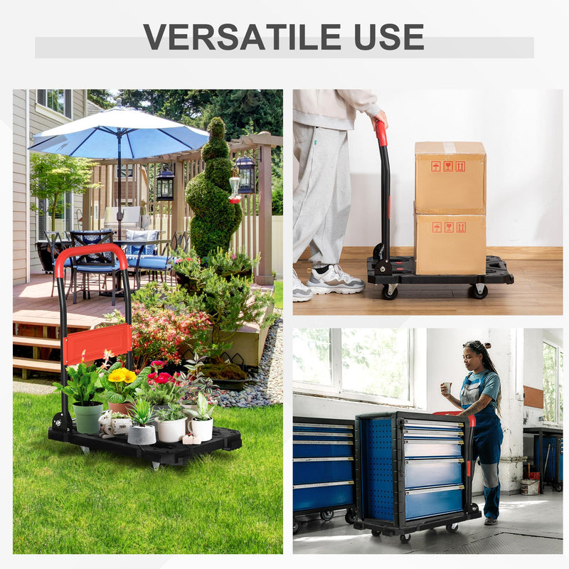 Carrello da Trasporto Pieghevole 70x52,5x90 cm Max 150 Kg in Acciaio e PP Nero e Rosso