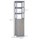 Mobile a Colonna per Bagno 40x30x160 cm 3 Mensole 1 Anta Grigio