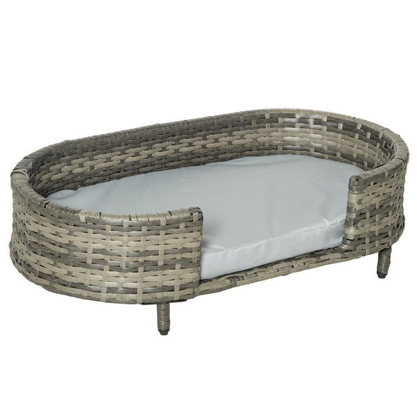 Cuccia per Cani 74x42x21 cm con Cuscino in Rattan PE Marrone e Grigio prezzo
