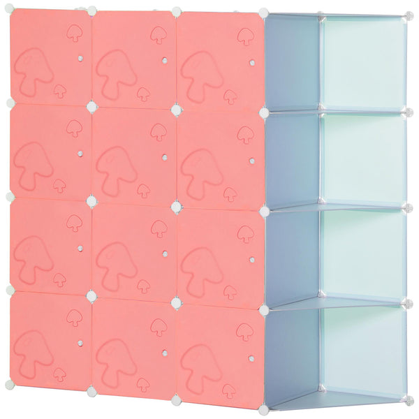 Scarpiera Modulare 145x47x145 cm 16 Cubi in Plastica Rosa e Blu sconto