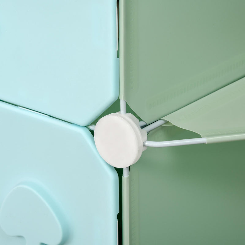 Scarpiera Modulare 145x47x145 cm 16 Cubi in Acciaio Verde e Azzurro