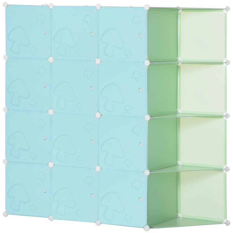 Scarpiera Modulare 145x47x145 cm 16 Cubi in Acciaio Verde e Azzurro