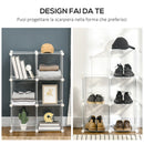 Scarpiera Modulare 94,5x32x162 cm 6 Cubi in Plastica e Acciaio Trasparente