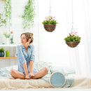 Set 2 Piante Artificiali Clematide Ø30x32 cm con Gancio e Vasi Fiori Bianco e Rosa