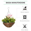 Set 2 Piante Artificiali Clematide Ø30x32 cm con Gancio e Vasi Fiori Bianco e Rosa