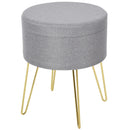 Pouf Contenitore 2 in 1 36x36x45 cm in Metallo Oro e Tessuto Grigio