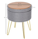 Pouf Contenitore 2 in 1 36x36x45 cm in Metallo Oro e Tessuto Grigio