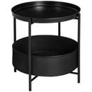 Tavolino da Caffè Ø46x48 cm in Acciaio con Cestino in Tessuto Nero