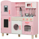 Cucina Giocattolo per Bambini 3+ Anni 90x33,3x91,6 cm con Fornelli Luci e Suoni Forno Microonde e Rubinetto in MDF Rosa      