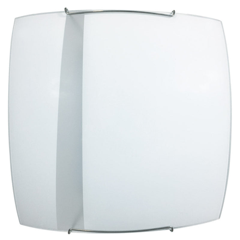 Plafoniera 2xE27 Montatura Bianca Vetro Lastra Bianco Fascia Satinato E-Energy Gilda