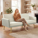 Divano Letto 3 Posti 185x84x83 cm con Schienale Reclinabile e Rivestimento Effetto Velluto Beige      