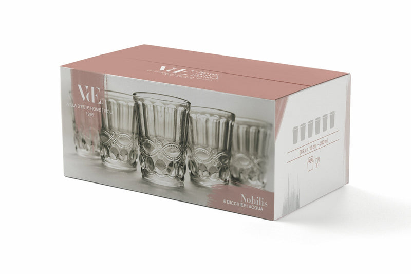 Set 6 Bicchieri Acqua Ø8x10 cm in Vetro Villa d'Este Home Tivoli Nobilis Trasparenti