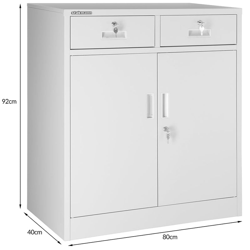 Armadietto  Metallico Porta Documenti 2 Ante 2 Cassetti per Ufficio/Casa in Acciaio Grigio