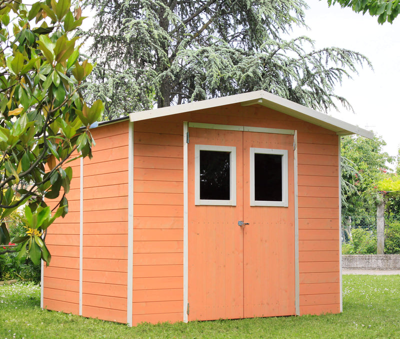 Casette Box da Giardino in Legno Porta Utensili 238x207x214 cm con 2 Porte e Finestre Ecla Tortora