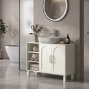 Mobile Sottolavabo per Bagno 90x30x63 cm a 2 Ante con Ripiani Aperti e Regolabili in Pannelli di Particelle e MDF Crema      
