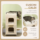 Casetta per Gatti 3 Piani 40x40x84 cm con Tiragraffi Legno e Bianco