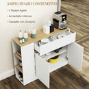 Credenza Cucina 105x30x81,5 cm con 2 Ante Ripiano Regolabile 2 Cassetti e 3 Scomparti Aperti in Truciolato e MDF Bianco      