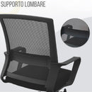 Sedia Operativa da Ufficio 45x51x94/100h cm Ergonomica con Supporto Lombare Nera
