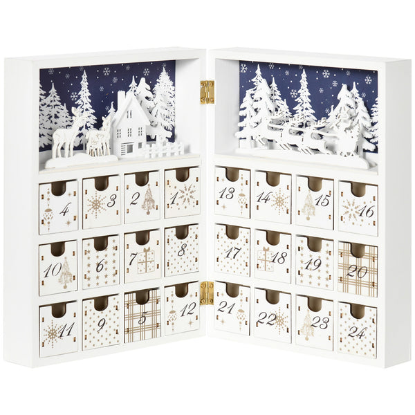 acquista Calendario Avvento di Natale a forma di Libro 22x9x30 cm con Scritte e Motivi a Tema Bianco