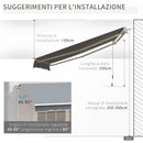 Tenda da Sole Avvolgibile a Parete 395x245 cm in Metallo e Poliestere Grigio
