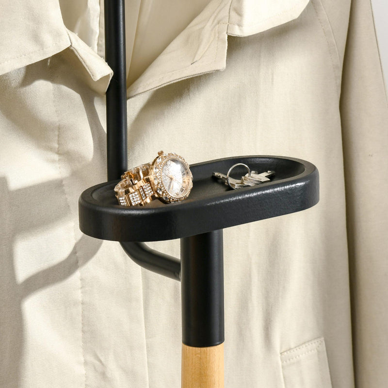 Appendiabiti da Terra 46x35x152 cm in Legno e Acciaio con Mensola e Gruccia Nero