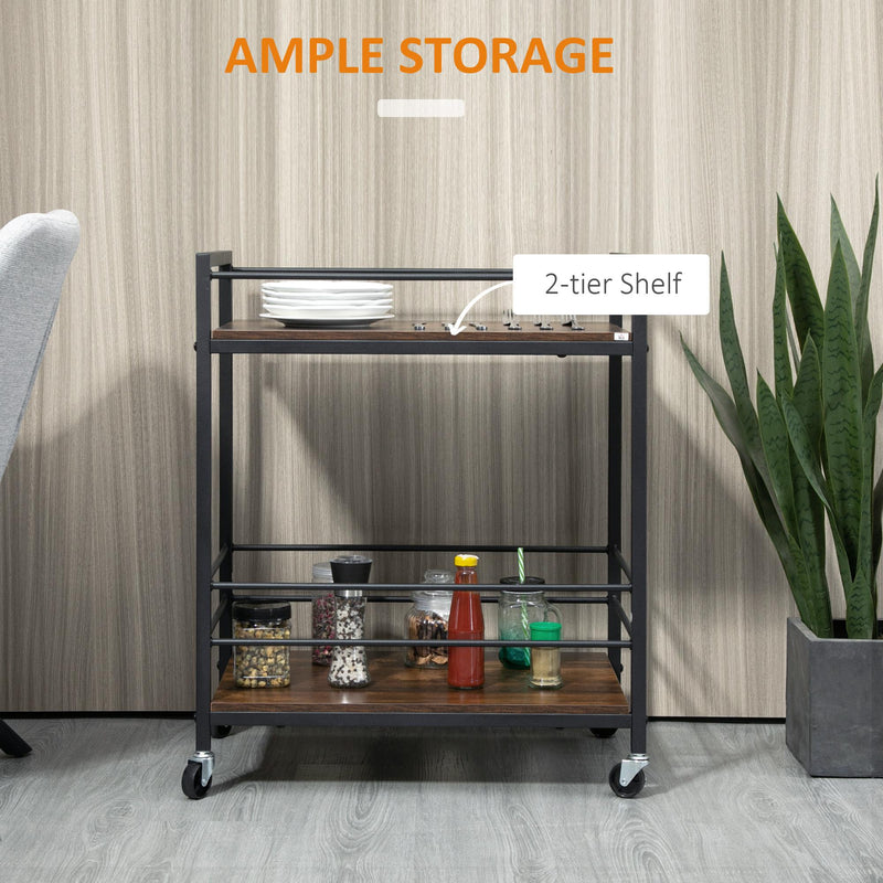 Carrello da Cucina con Portavivande 62x40x75 cm in Acciaio e Legno Marrone Rustico