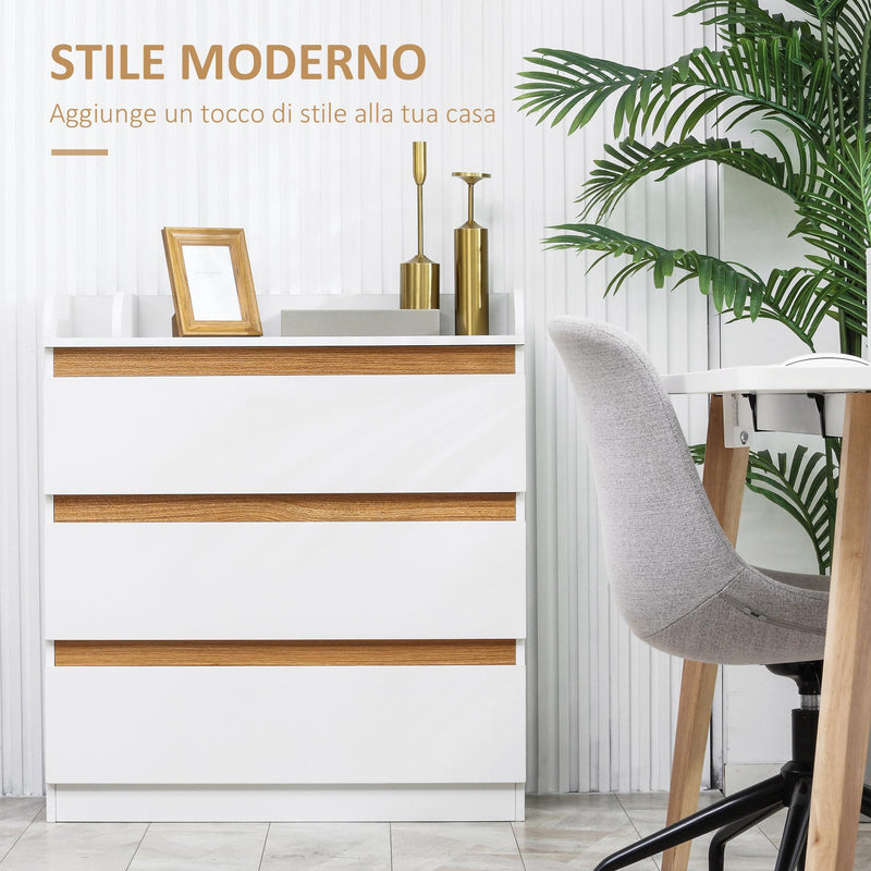 Cassettiera 3 Cassetti 80x40x86 cm in Legno MDF e Truciolato Bianco