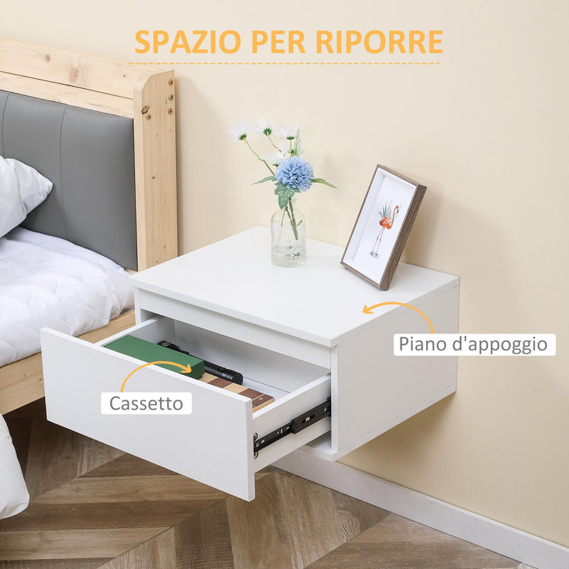 Set 2 Comodini Sospesi 49x38x23 cm in MDF e  Truciolato Bianco