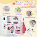 Cucina Giocattolo per Bambini 84x93,5x85 cm con Luci e Utensili in MDF e PP Bianca e Rosa