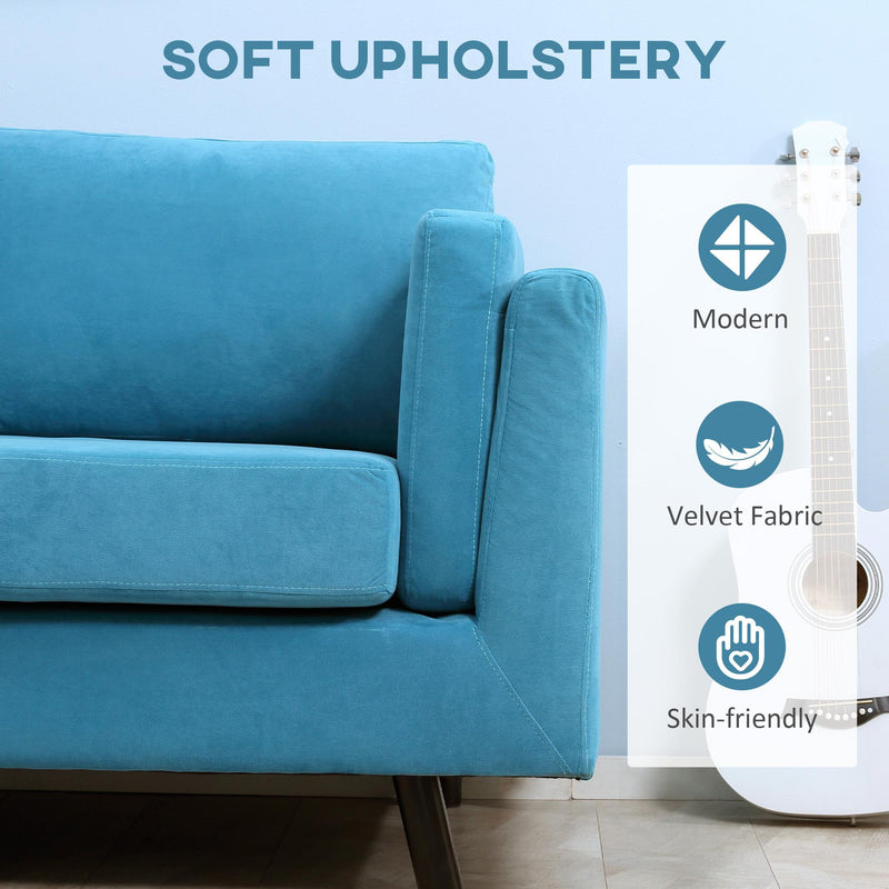 Divano 2 Posti 170x90x85 cm in Tessuto Effetto Velluto Blu