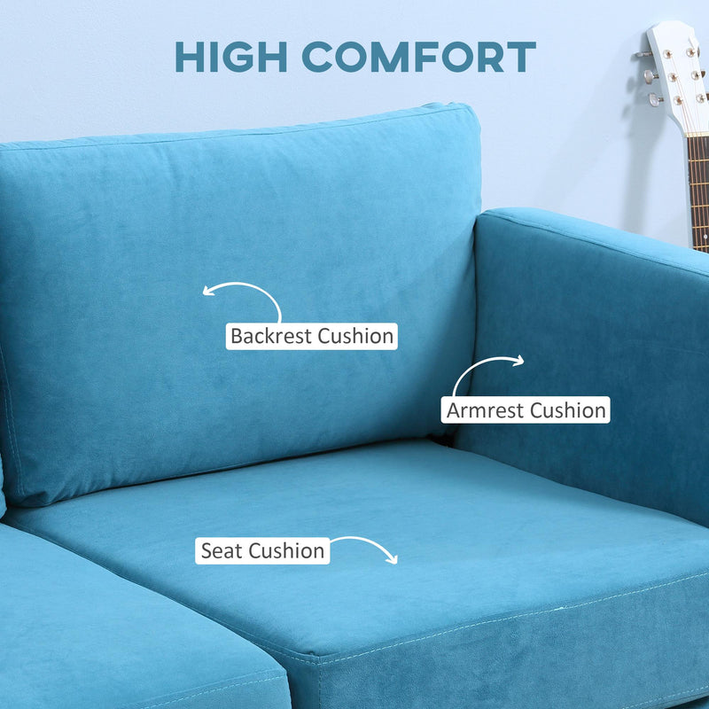 Divano 2 Posti 170x90x85 cm in Tessuto Effetto Velluto Blu