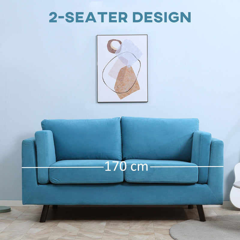 Divano 2 Posti 170x90x85 cm in Tessuto Effetto Velluto Blu