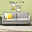 Divano 3 Posti 193x78x71 cm in Tessuto Poliestere Grigio
