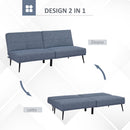 Divano Letto Singolo 180x80x81 cm in Tessuto Effetto Lino Azzurro e Nero